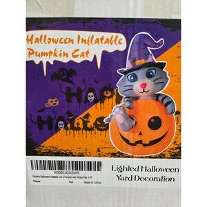 Halloween Inflatable Pumpkin Cat Lighted Yard Decoration 5.5Ft With Wizard Hat